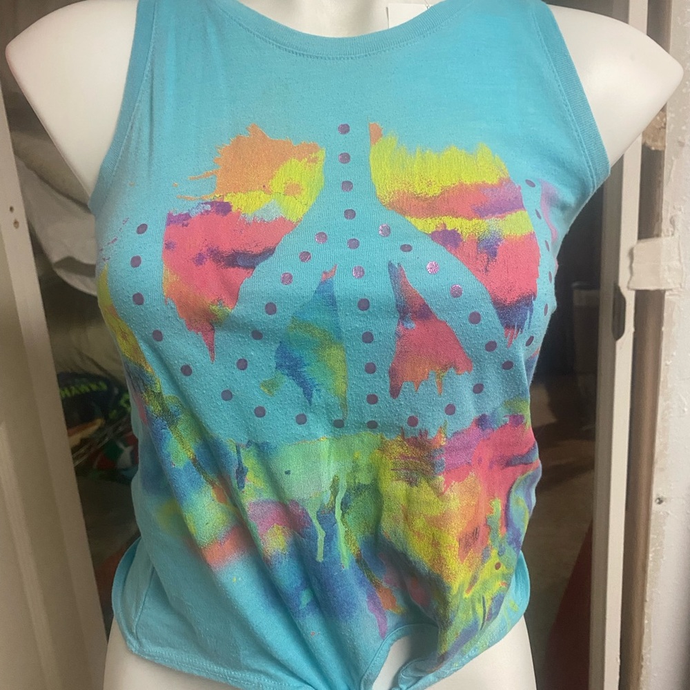 Mudd Sleeveless Blue Pink Tie Front Crop Tank Top